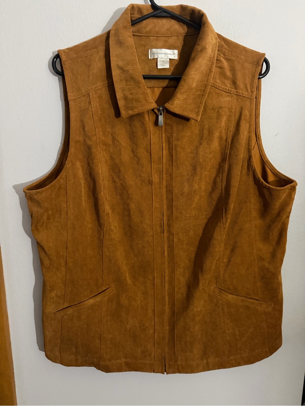 Christopher & Banks Corduroy Zip-Front Vest in Caramel Brown